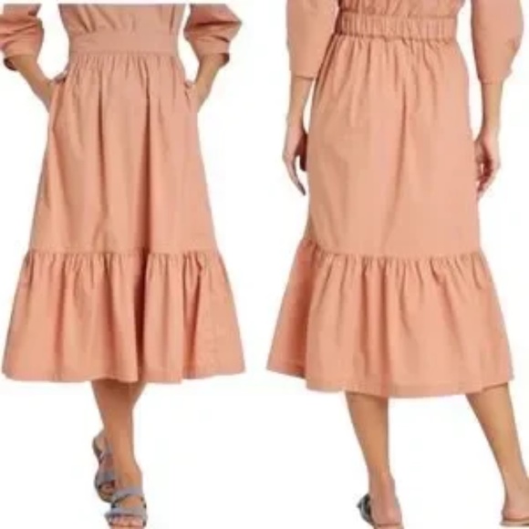 a new day Dresses & Skirts - A New Day Ruffled Hemline Midi Blush A-Line Tiered Skirt Size Small